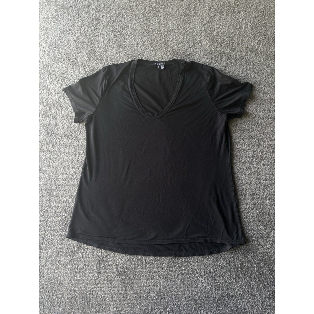 Theory WoMen's V-Neck T-Shirt Black Anemone Modal Jersey Size S
